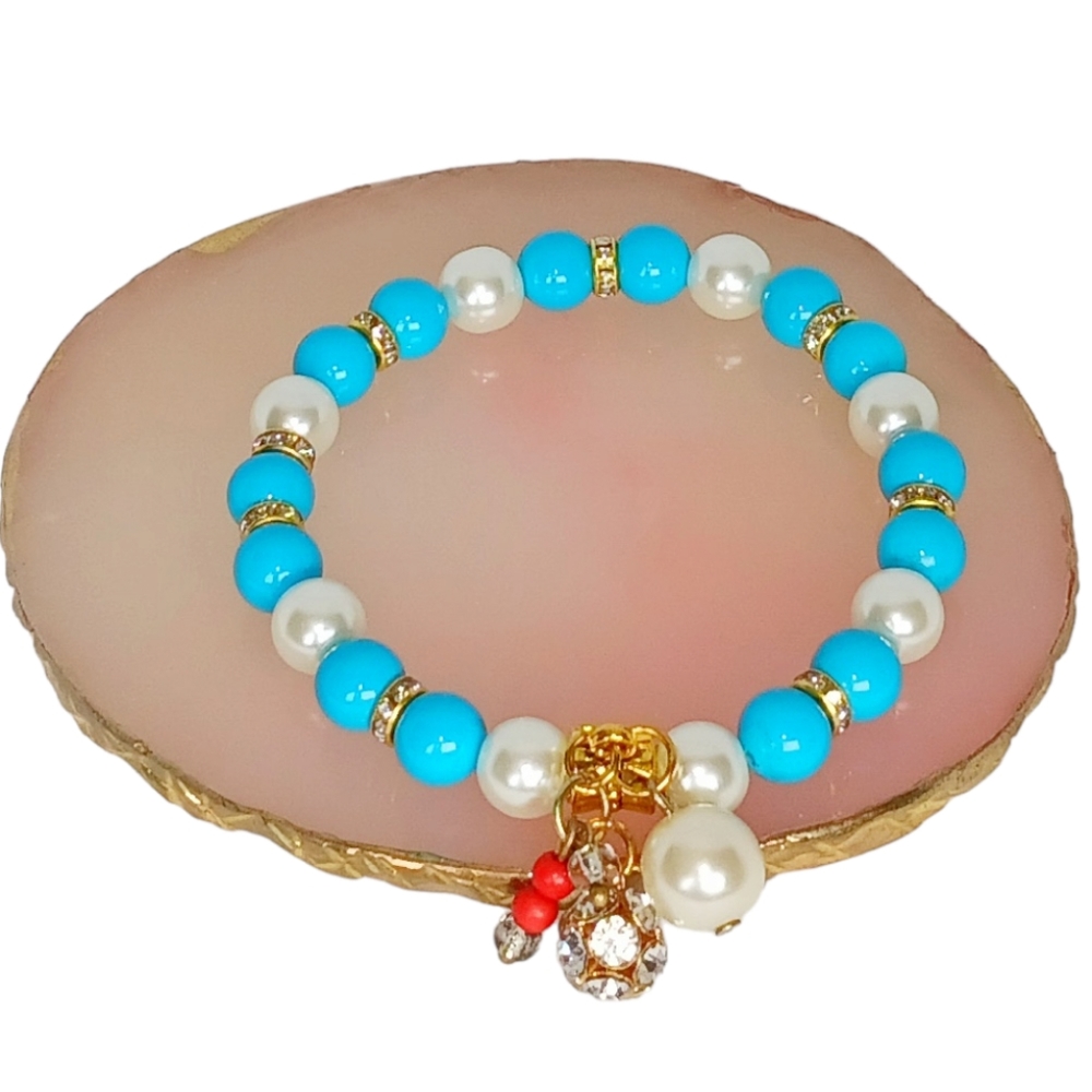 Pearl Turquoise & Coral Y2K Charm Bracelet Mermaidcore Oceancore Beachy Seaside